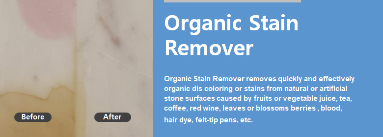 ConfiAd® Organic Stain Remover removes quickly and effectively organic dis-coloring or stains from natural or artificial stone surfaces caused by fruits or vegetable juice, tea, coffee, red wine, leaves or blossoms, berries, blood, hair dye, felt-tip pens, etc.